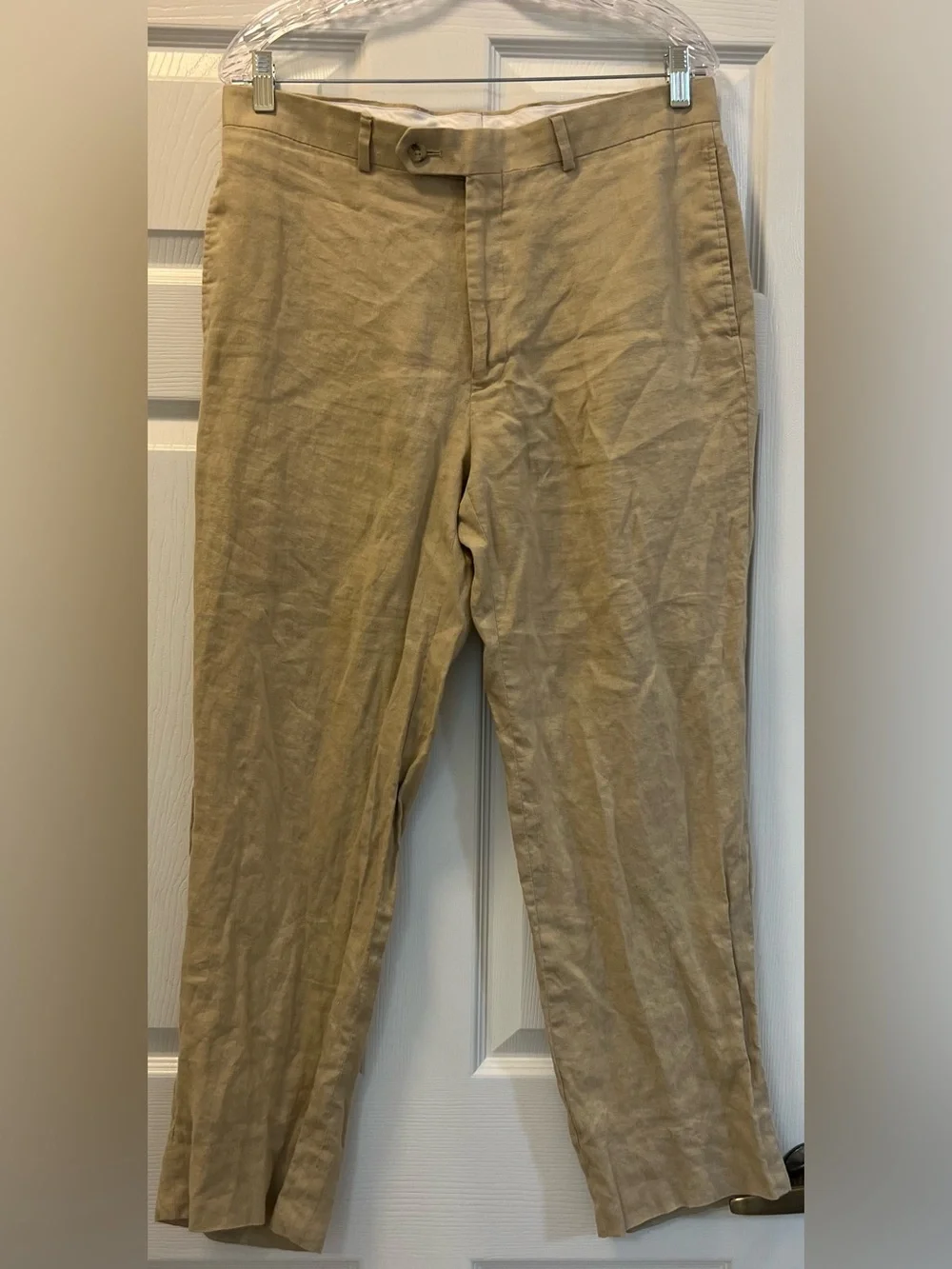 Pronto Uomo Men’s Tan 100% linen pants, 34 x 28.